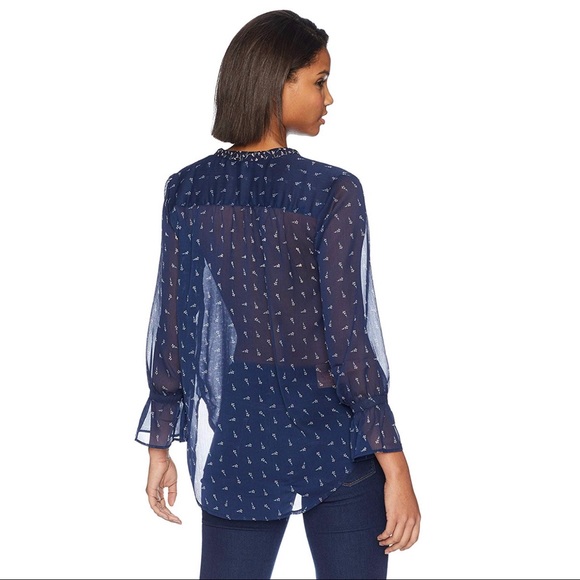 NWT Lucky Brand Blue Floral Sheer Blouse T… - Picture 2 of 8